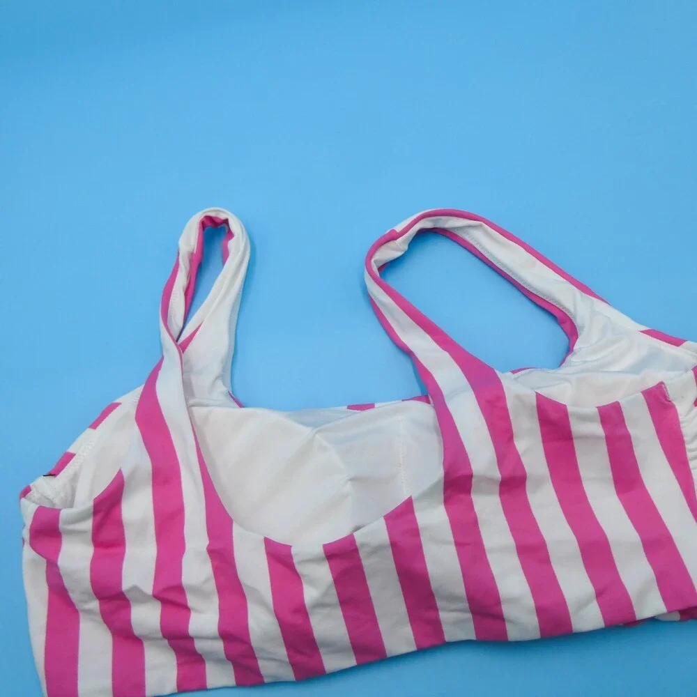Victorias Secret XXL Pink White‎ Striped Pullover Padded Bikini Top Swimwear New